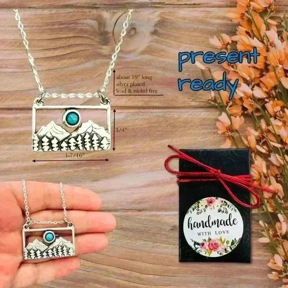 Turquoise Western necklace mountain pendant